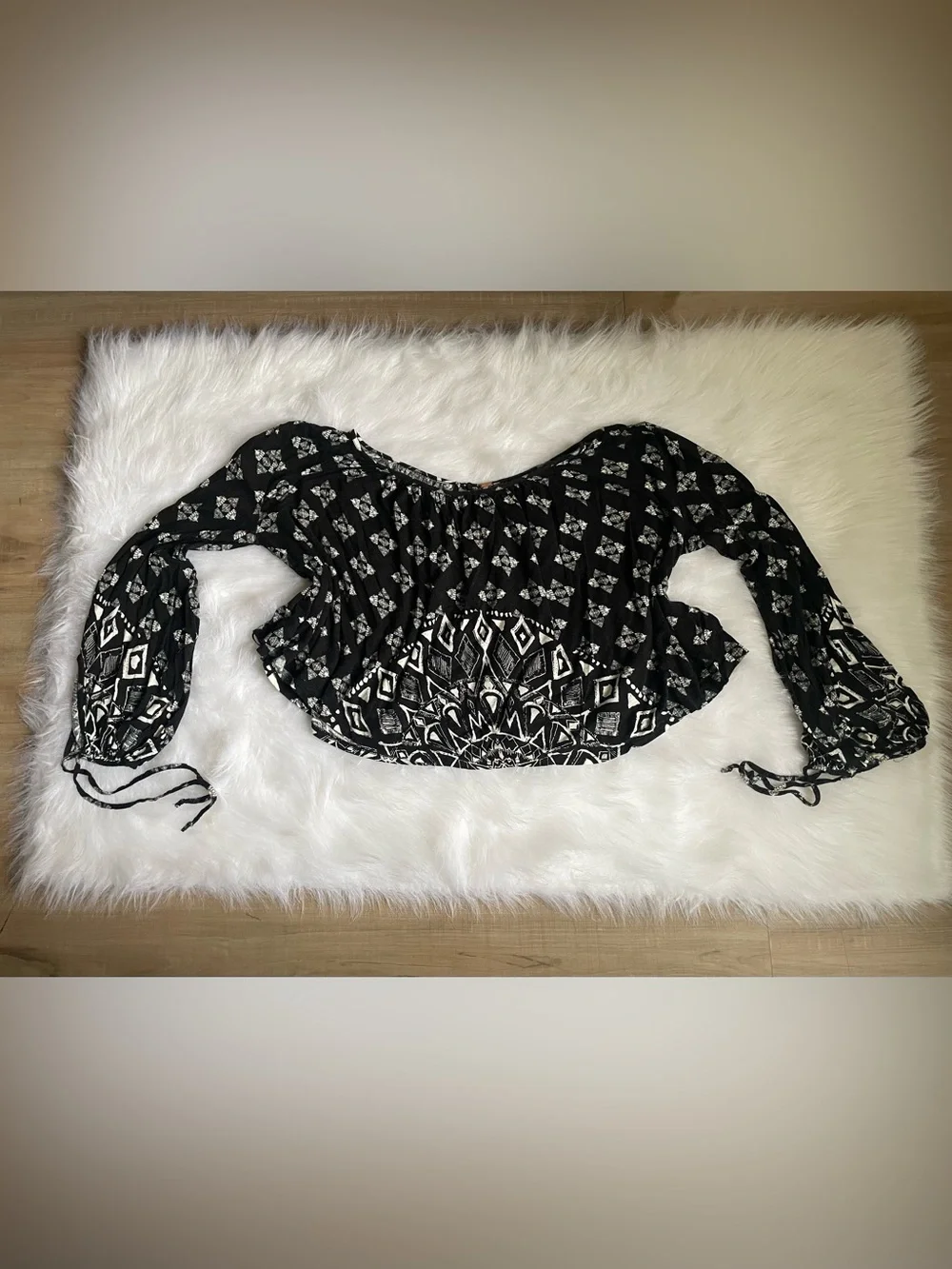 Free People Black and White Heathered Knit Top